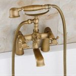 Antique Brass Deck Mounted Tub Faucet Bath Mixer Tap with Hand Shower Ktf023