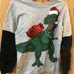 New Carters Dinosaur Santa Boys Long Sleeve Shirt Top Gray Green 101214