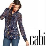 CAbi SZ S Festival Shirt button up sheer womens long sleeve multi colored