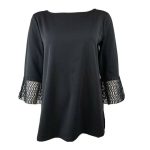 ANN TAYLOR Factory Solid All Black Bell Sleeve Top Womens Size M Medium