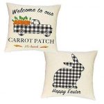 Set of 2 Easter Throw Pillow Covers Farmhouse Buffalo Plaid Bunny Rabbit