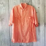 Tommy Bahama Men Shirt Large Orange Short Sleeve Textured Pleated Linen